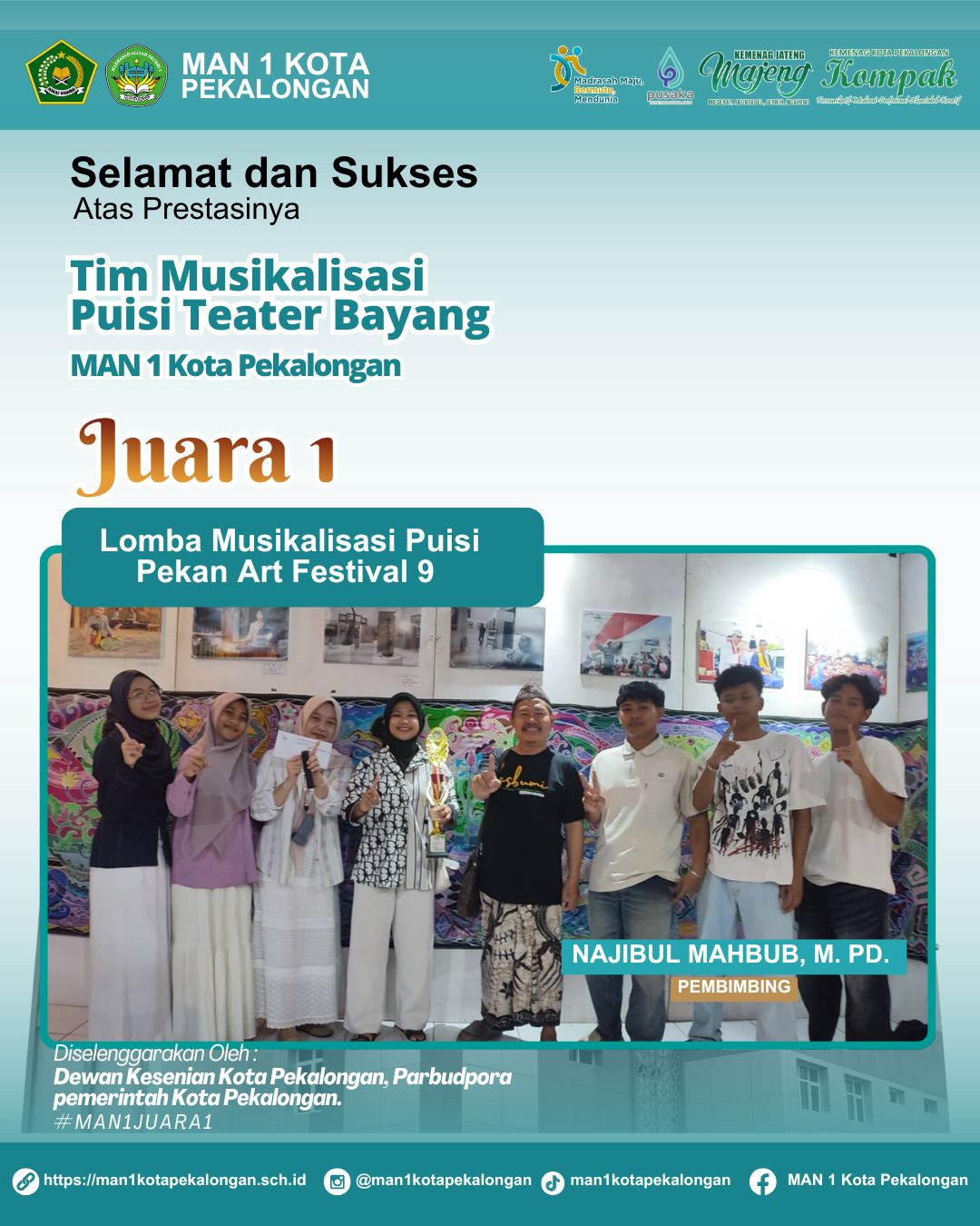 Tim Musikalisasi Teater Bayang Raih Juara 1 Pekalongan Art Festival #9 Tahun 2025