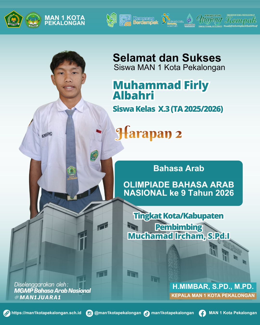 Juara Harapan 2 | Olimpiane Bahasa Arab Nasional Ke-9 | Tingkat Kota Pekalongan | Tahun 2026