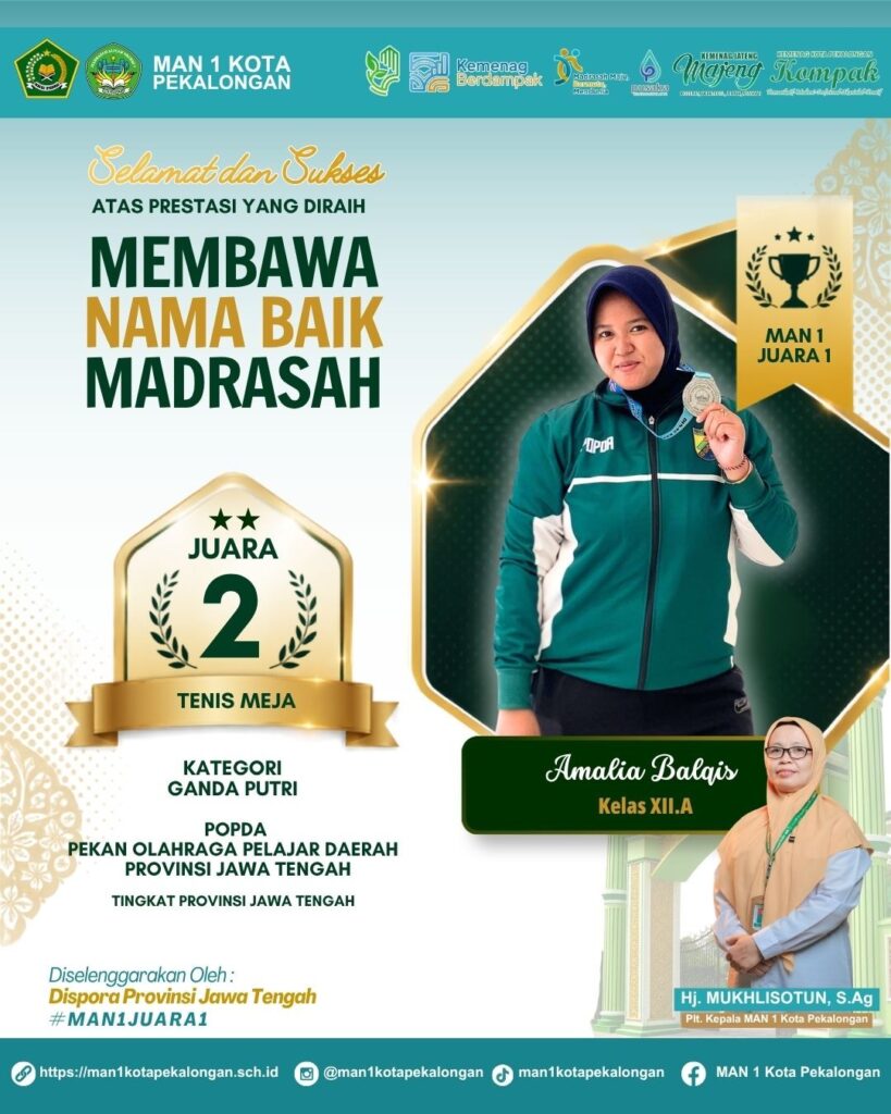 juara 2 tenis meja pada ajang popda tk prov jateng