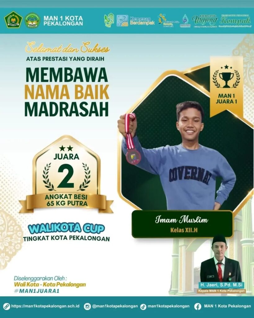 juara 2 angkat besi 65 kg putra pada ajang walikota cup kota pekalongan 2026