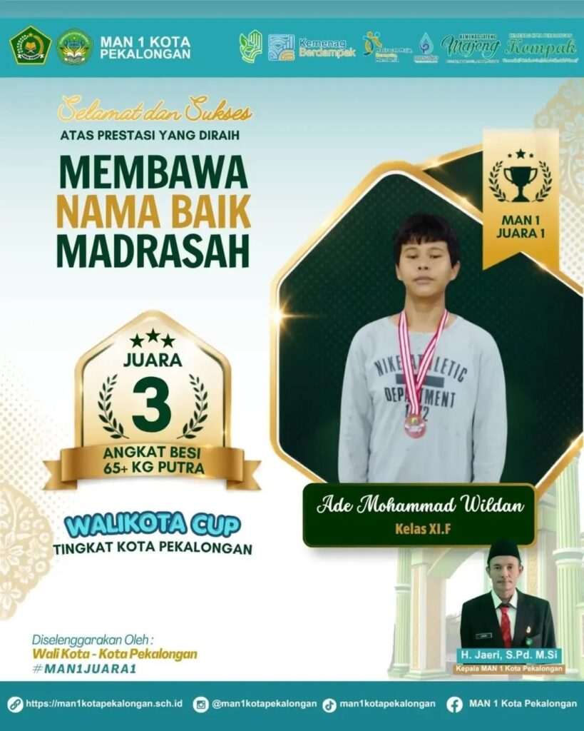 juara 3 angkat besi 65 kg putra pada ajang walikota cup kota pekalongan 2026